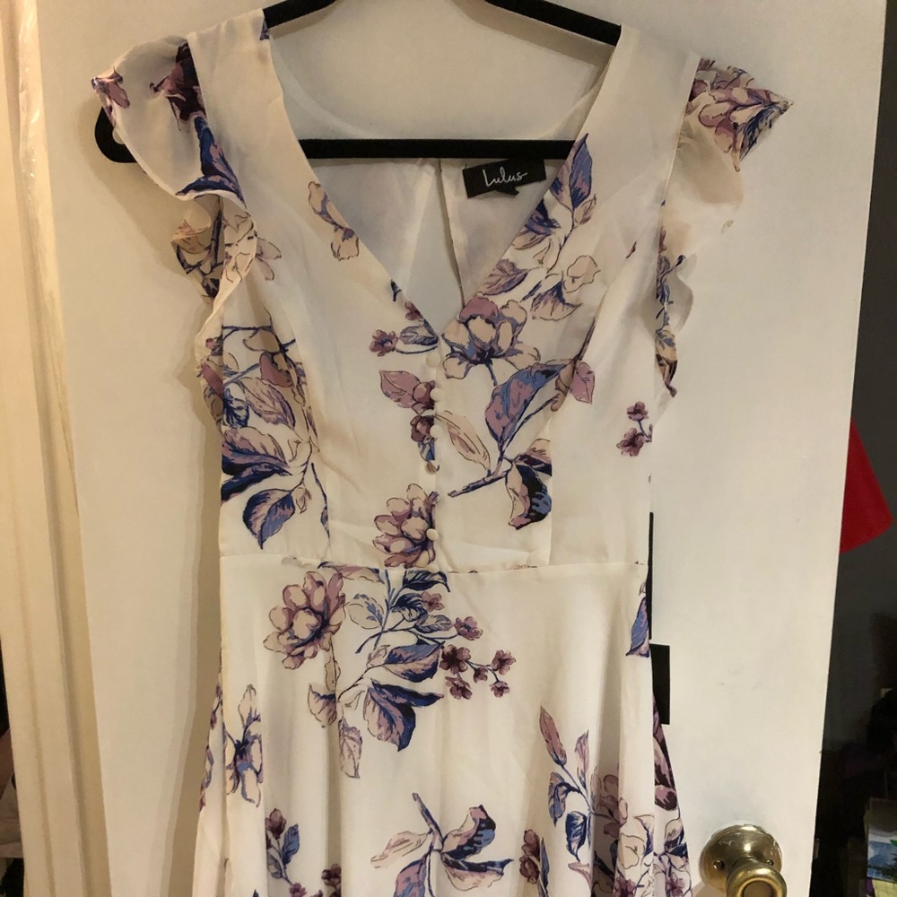 White and purple floral dress
